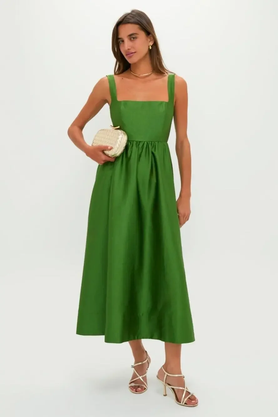 NWOT Tuckernuck Green Dupioni Esme Midi Dress - Picture 1 of 5